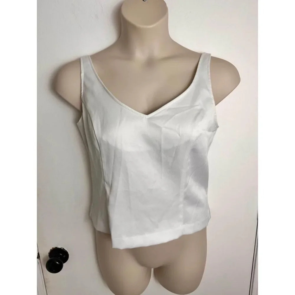 White Satin Sleeveless V-Neck Top Size 12 #0679 - Picture 1 of 6